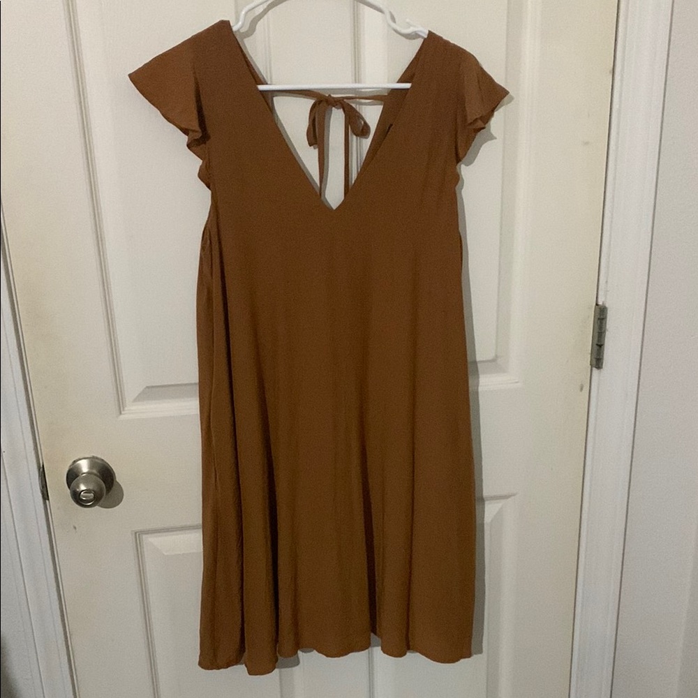 Wishlist Apparel Brown A-line Mini Dress with V-neck and Flutter Cap Sleeves M